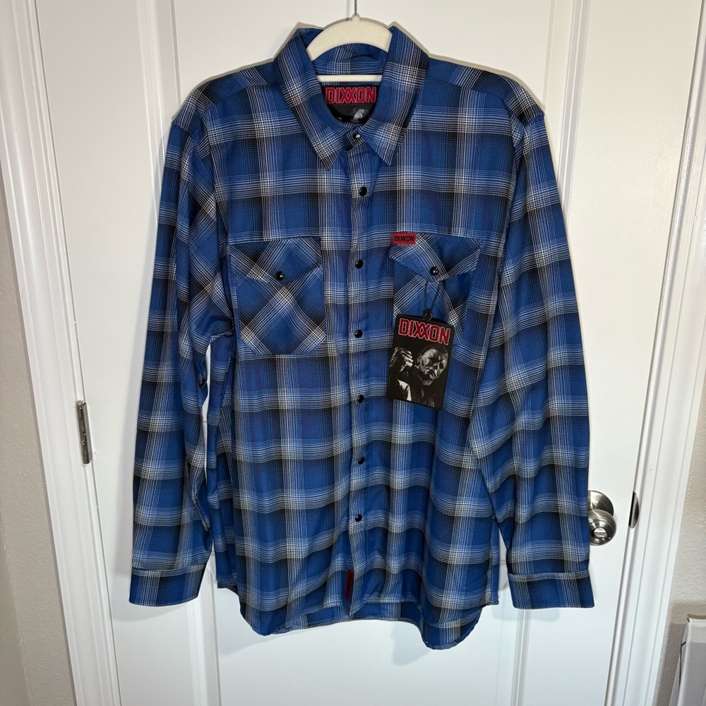 DIXXON Blue and Black Plaid Casual Button-Down Shirt